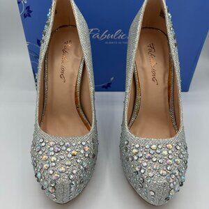 Fabulicious Shoes Womens Size 7 Destiny Silver Rhinestone Platform Heels